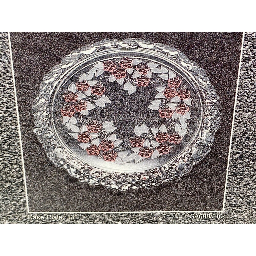Vintage HOME BEAUTIFUL Germany Festival CAKE Plate 13" Holly Berries Crystal New